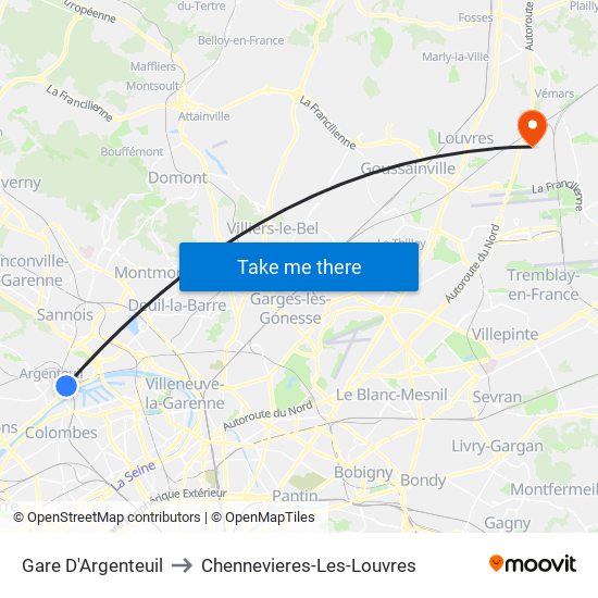 Gare D'Argenteuil to Chennevieres-Les-Louvres map