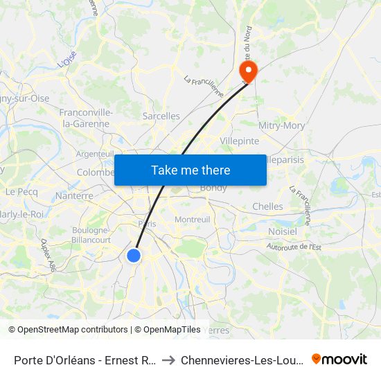 Porte D'Orléans - Ernest Reyer to Chennevieres-Les-Louvres map