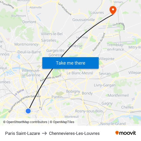 Paris Saint-Lazare to Chennevieres-Les-Louvres map