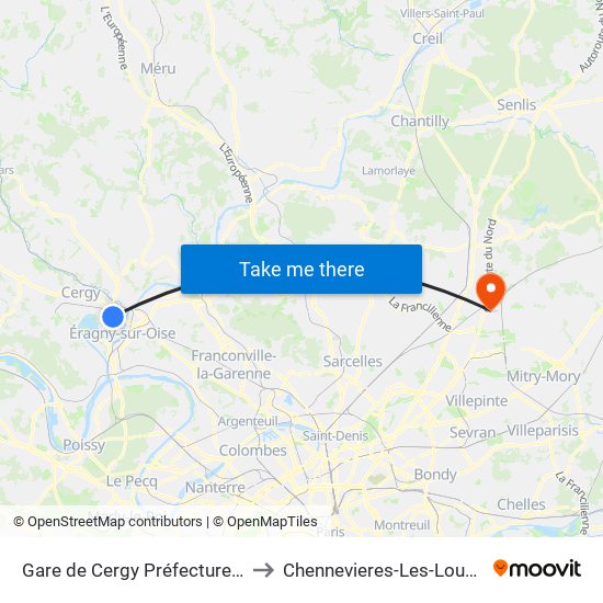 Gare de Cergy Préfecture (C) to Chennevieres-Les-Louvres map