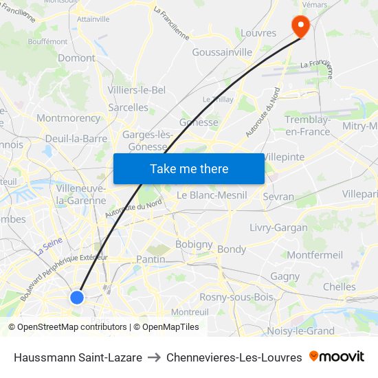 Haussmann Saint-Lazare to Chennevieres-Les-Louvres map