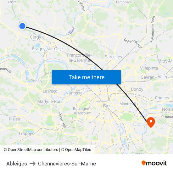 Ableiges to Chennevieres-Sur-Marne map