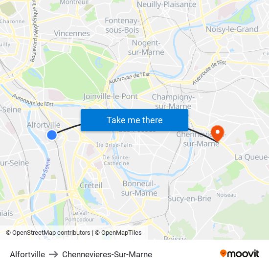 Alfortville to Chennevieres-Sur-Marne map