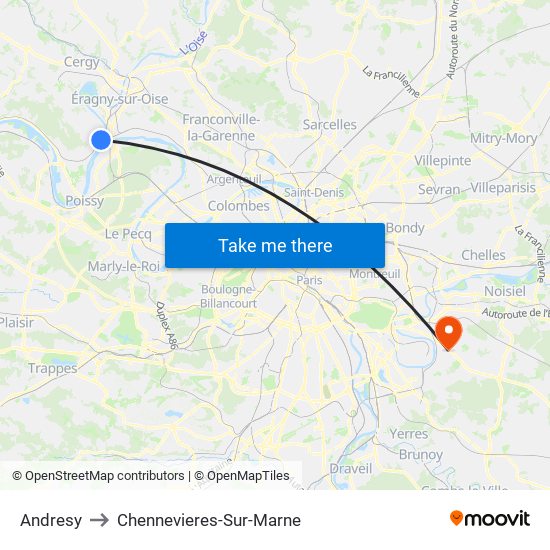 Andresy to Chennevieres-Sur-Marne map