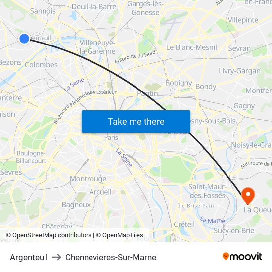 Argenteuil to Chennevieres-Sur-Marne map