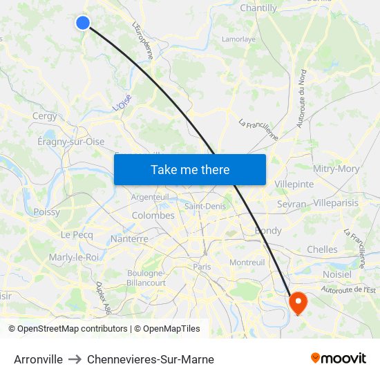 Arronville to Chennevieres-Sur-Marne map