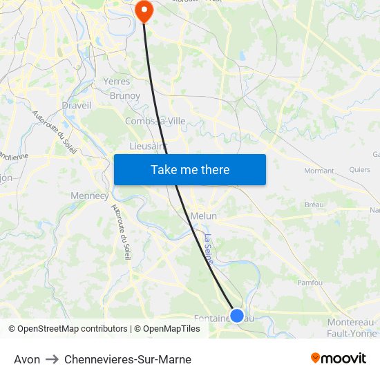 Avon to Chennevieres-Sur-Marne map