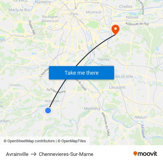 Avrainville to Chennevieres-Sur-Marne map