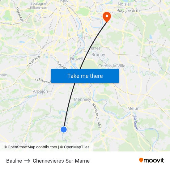 Baulne to Chennevieres-Sur-Marne map