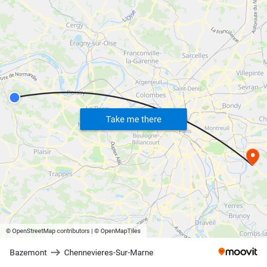Bazemont to Chennevieres-Sur-Marne map