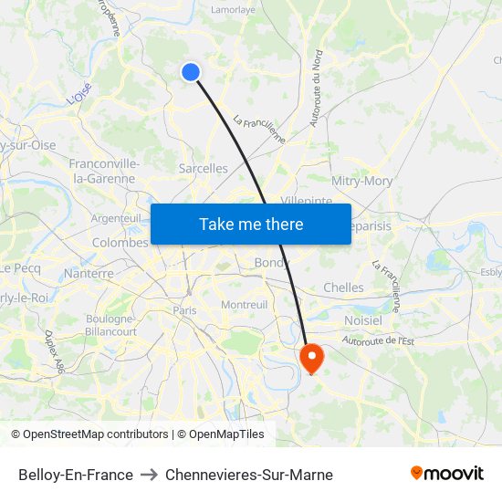 Belloy-En-France to Chennevieres-Sur-Marne map