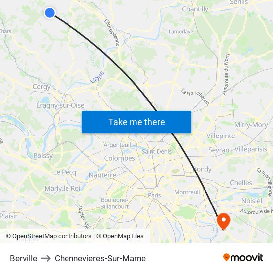 Berville to Chennevieres-Sur-Marne map