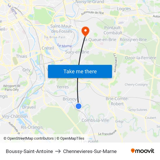 Boussy-Saint-Antoine to Chennevieres-Sur-Marne map