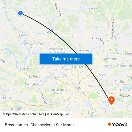 Breancon to Chennevieres-Sur-Marne map