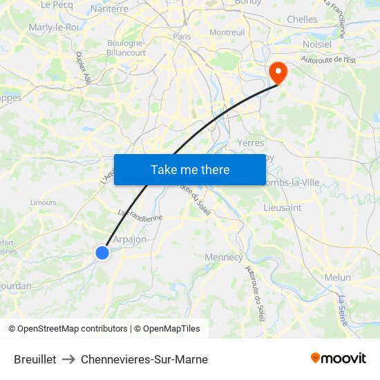 Breuillet to Chennevieres-Sur-Marne map