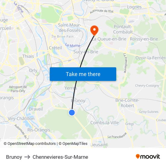 Brunoy to Chennevieres-Sur-Marne map