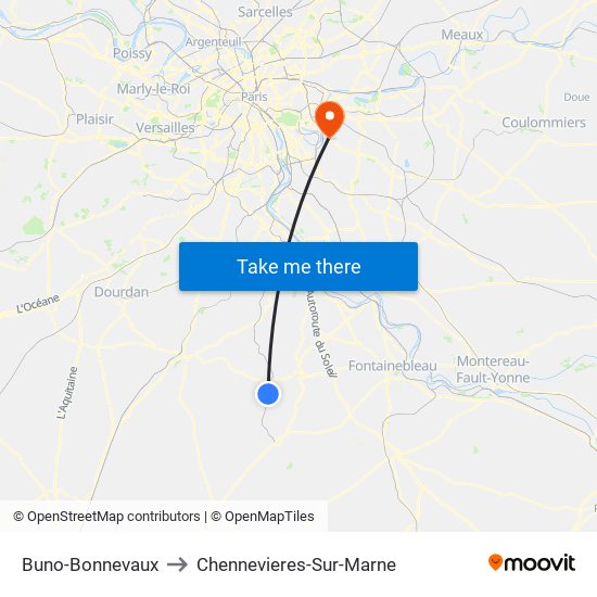 Buno-Bonnevaux to Chennevieres-Sur-Marne map