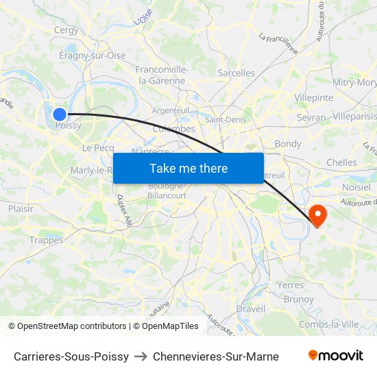Carrieres-Sous-Poissy to Chennevieres-Sur-Marne map