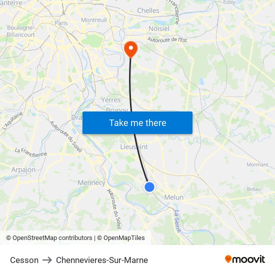 Cesson to Chennevieres-Sur-Marne map