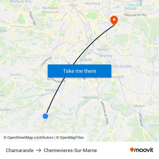 Chamarande to Chennevieres-Sur-Marne map