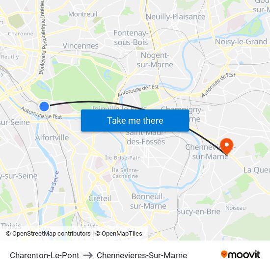 Charenton-Le-Pont to Chennevieres-Sur-Marne map