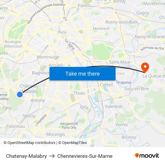 Chatenay-Malabry to Chennevieres-Sur-Marne map