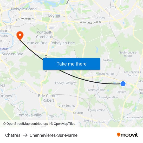 Chatres to Chennevieres-Sur-Marne map