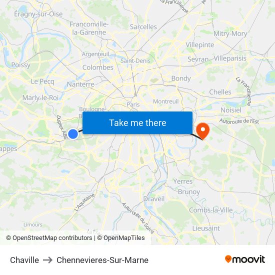 Chaville to Chennevieres-Sur-Marne map