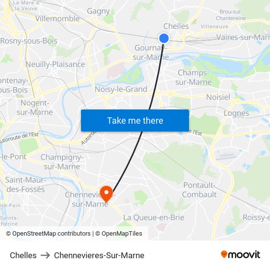 Chelles to Chennevieres-Sur-Marne map