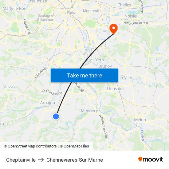 Cheptainville to Chennevieres-Sur-Marne map