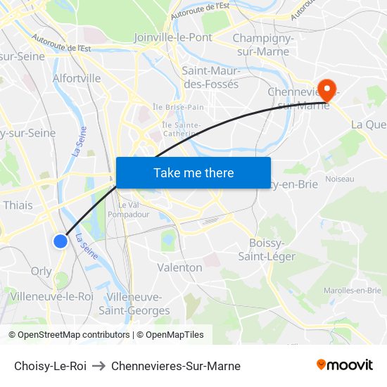 Choisy-Le-Roi to Chennevieres-Sur-Marne map