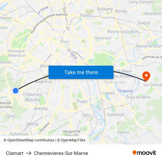 Clamart to Chennevieres-Sur-Marne map