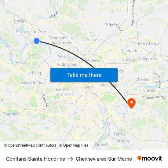 Conflans-Sainte-Honorine to Chennevieres-Sur-Marne map