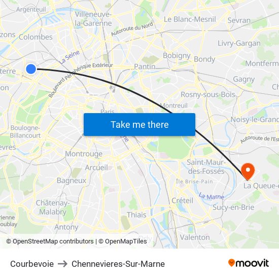 Courbevoie to Chennevieres-Sur-Marne map