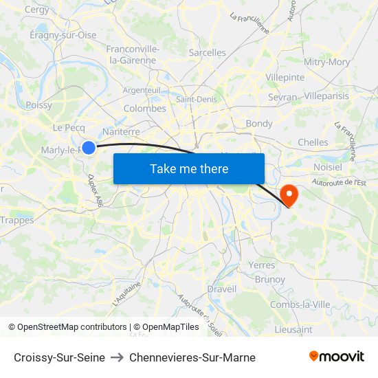 Croissy-Sur-Seine to Chennevieres-Sur-Marne map
