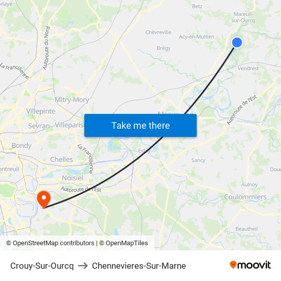 Crouy-Sur-Ourcq to Chennevieres-Sur-Marne map