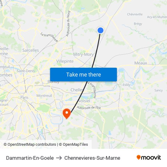 Dammartin-En-Goele to Chennevieres-Sur-Marne map