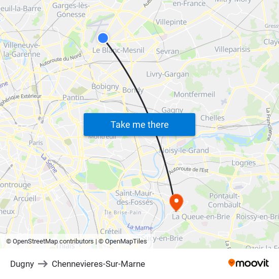 Dugny to Chennevieres-Sur-Marne map