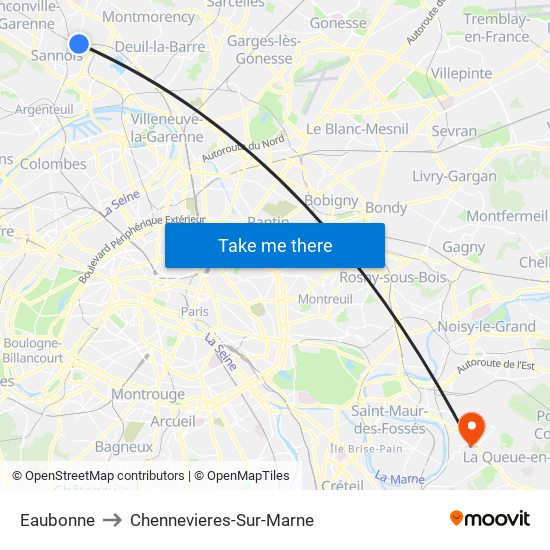 Eaubonne to Chennevieres-Sur-Marne map