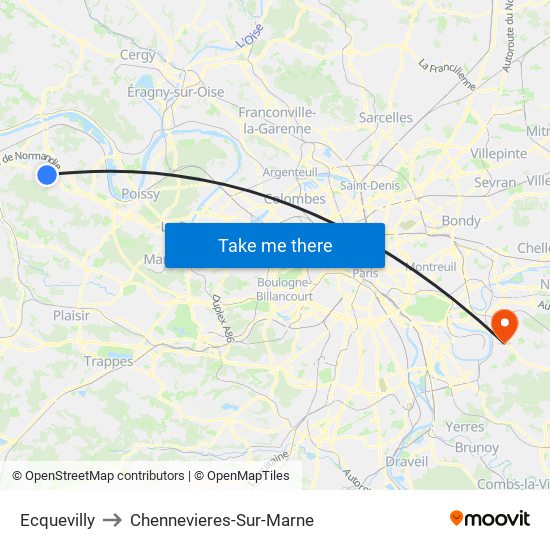 Ecquevilly to Chennevieres-Sur-Marne map