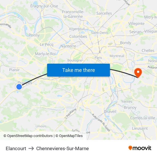 Elancourt to Chennevieres-Sur-Marne map