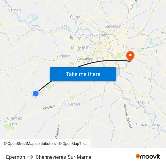 Epernon to Chennevieres-Sur-Marne map