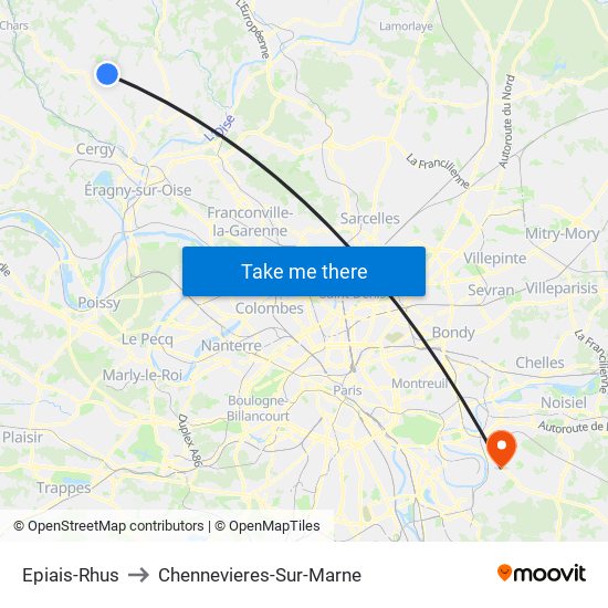 Epiais-Rhus to Chennevieres-Sur-Marne map