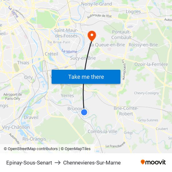 Epinay-Sous-Senart to Chennevieres-Sur-Marne map