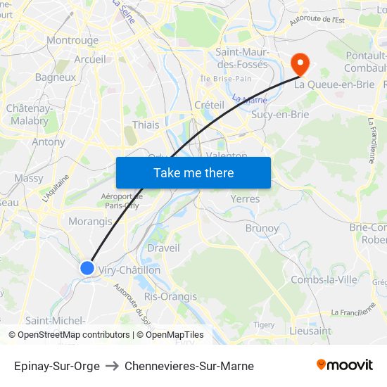 Epinay-Sur-Orge to Chennevieres-Sur-Marne map