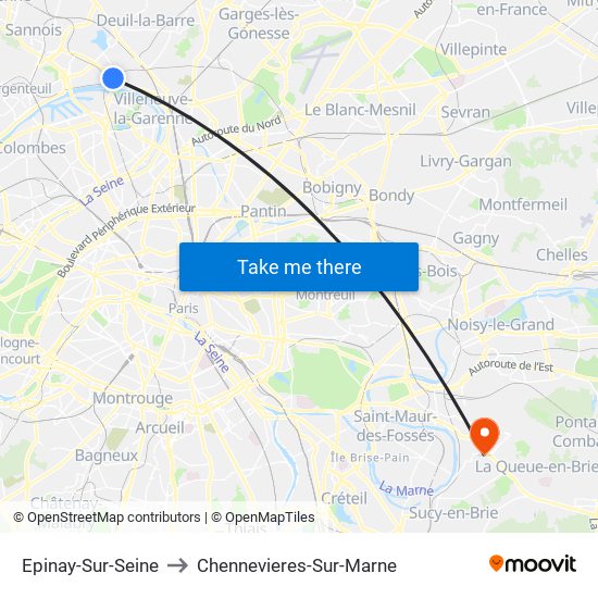 Epinay-Sur-Seine to Chennevieres-Sur-Marne map