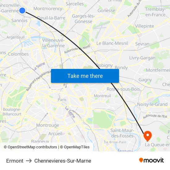 Ermont to Chennevieres-Sur-Marne map