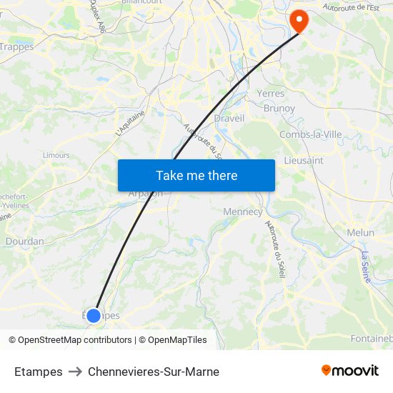 Etampes to Chennevieres-Sur-Marne map