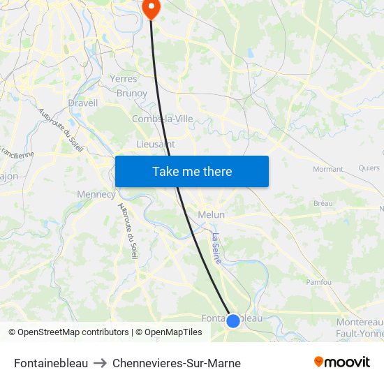 Fontainebleau to Chennevieres-Sur-Marne map