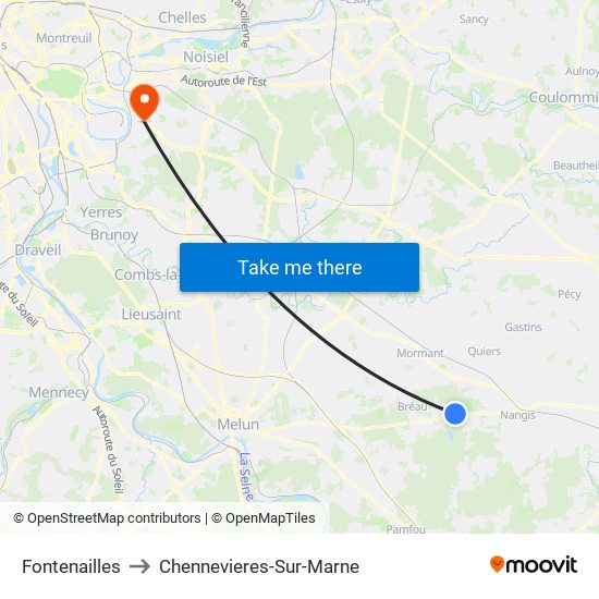 Fontenailles to Chennevieres-Sur-Marne map